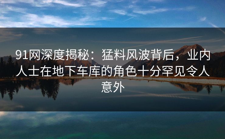 91网深度揭秘：猛料风波背后，业内人士在地下车库的角色十分罕见令人意外